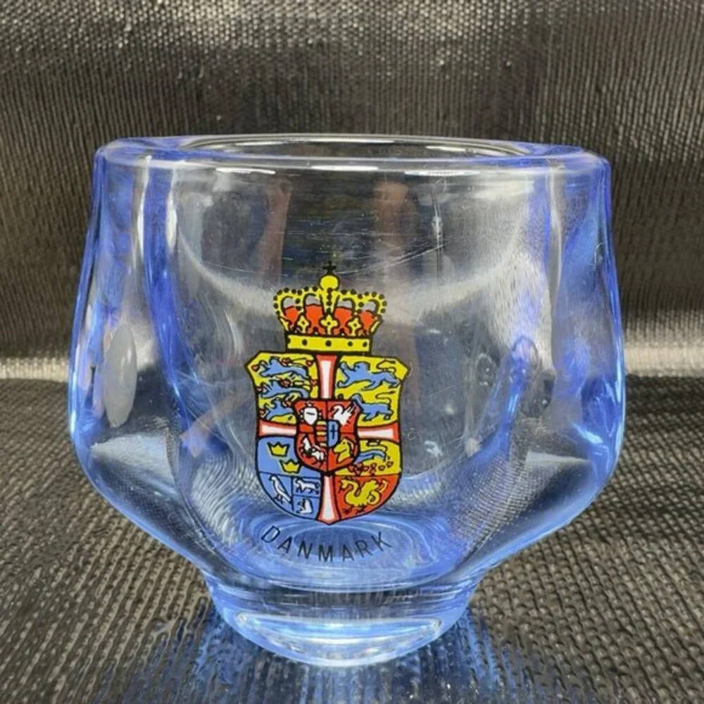 Vintage‎ Denmark Art Glass Bud Vase With Flag Shield Heavy Glass Vase Danmark
